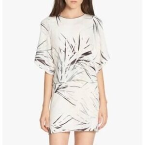 Halston Heritage White Black Print Silk Layered Half Sleeve Mini Dress - 10